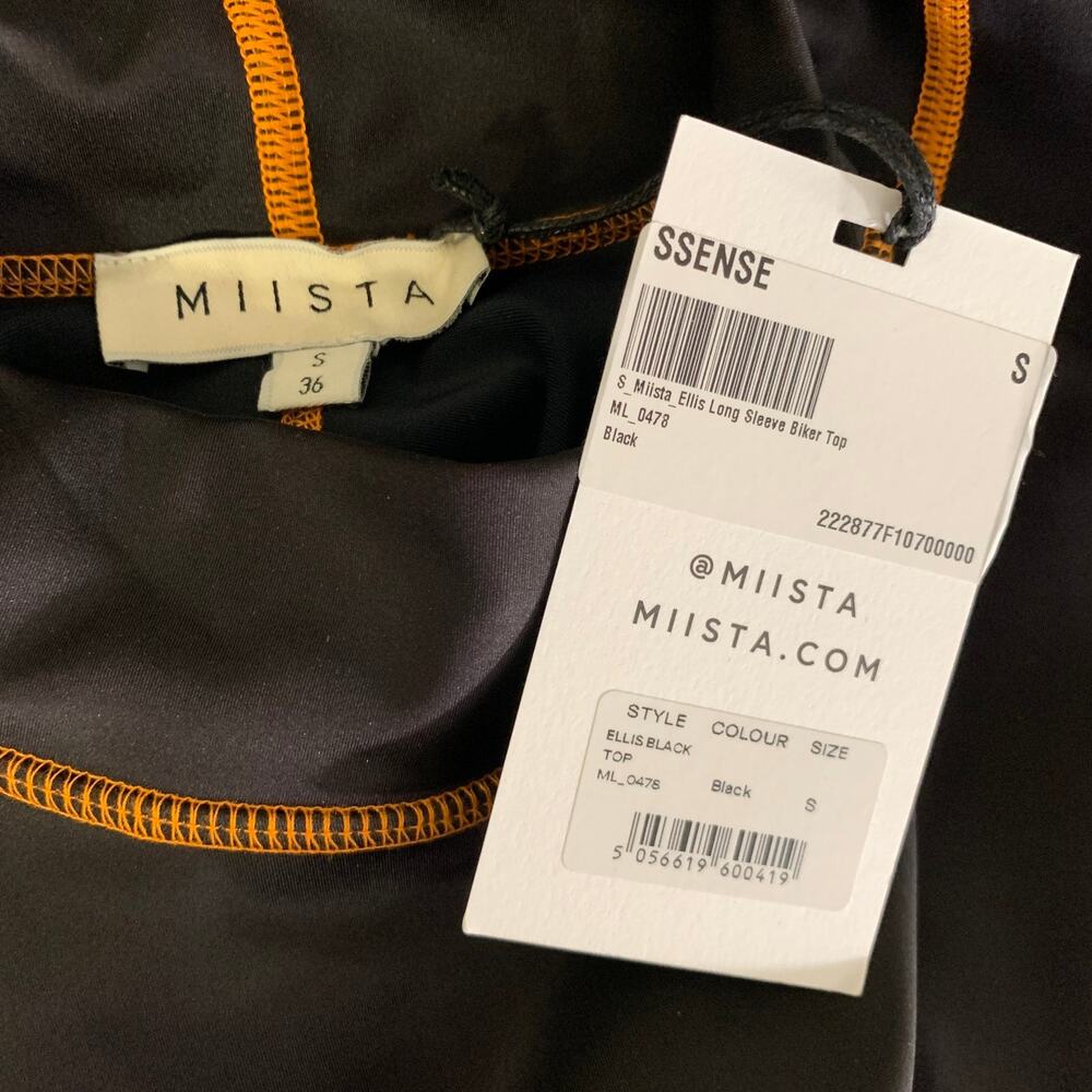 MIISTA Size S Black Orange Nylon Blend Contrast Stitch Casual Top - Picture 4 of 6